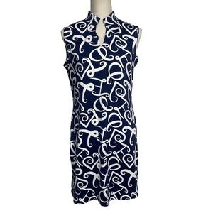 Lulu B Navy White Sleeveless Mandarin Collar Navy White UPF 50+ Dress Women's M